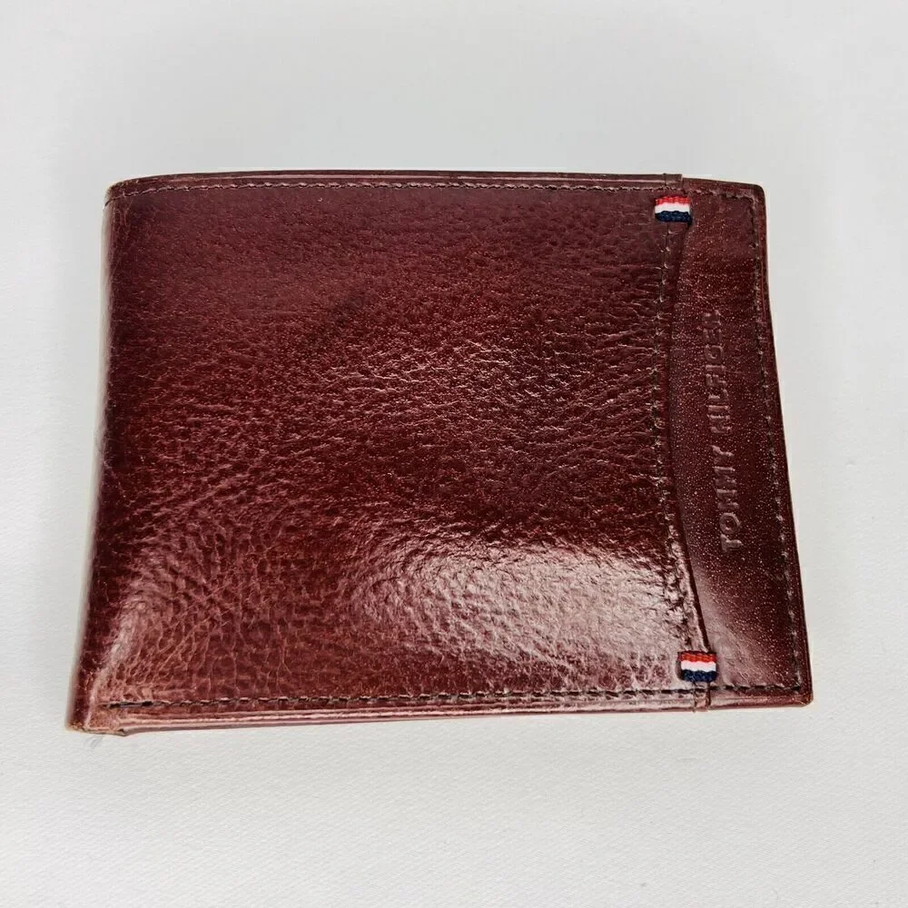 Tommy Hilfiger Men's Genuine Leather Bi-fold Wallet & Card Insert Brown NICE